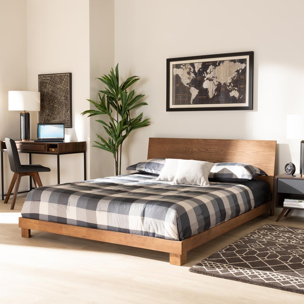 Haines Modern and Contemporary Walnut Brown Finished Wood Full Size Platform Bed. Picture 16