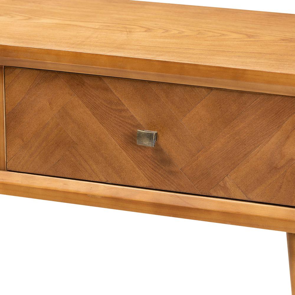 Mae Mid-Century Modern Natural Brown Finished Wood 2-Drawer Console Table. Picture 14