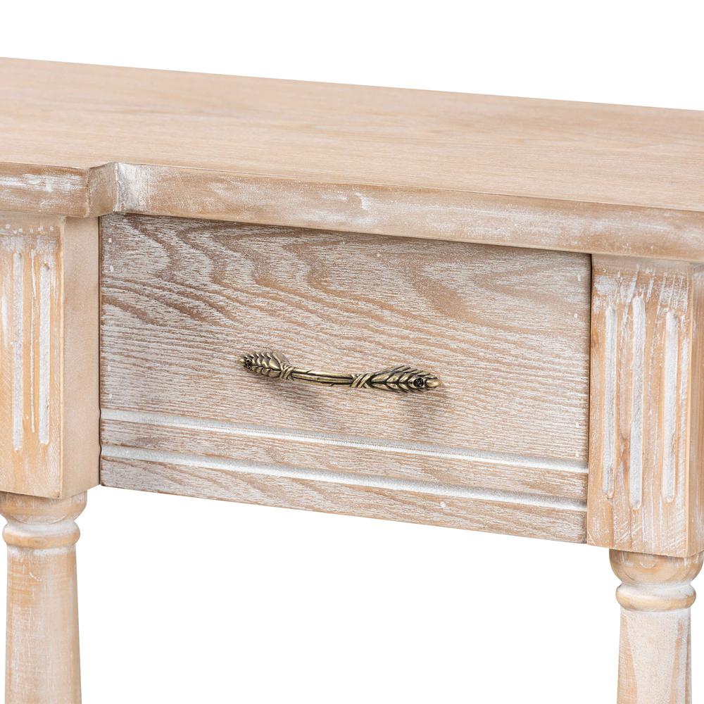 Provincial Rustic Whitewashed Oak Brown Finished Wood 3-Drawer Console Table. Picture 14
