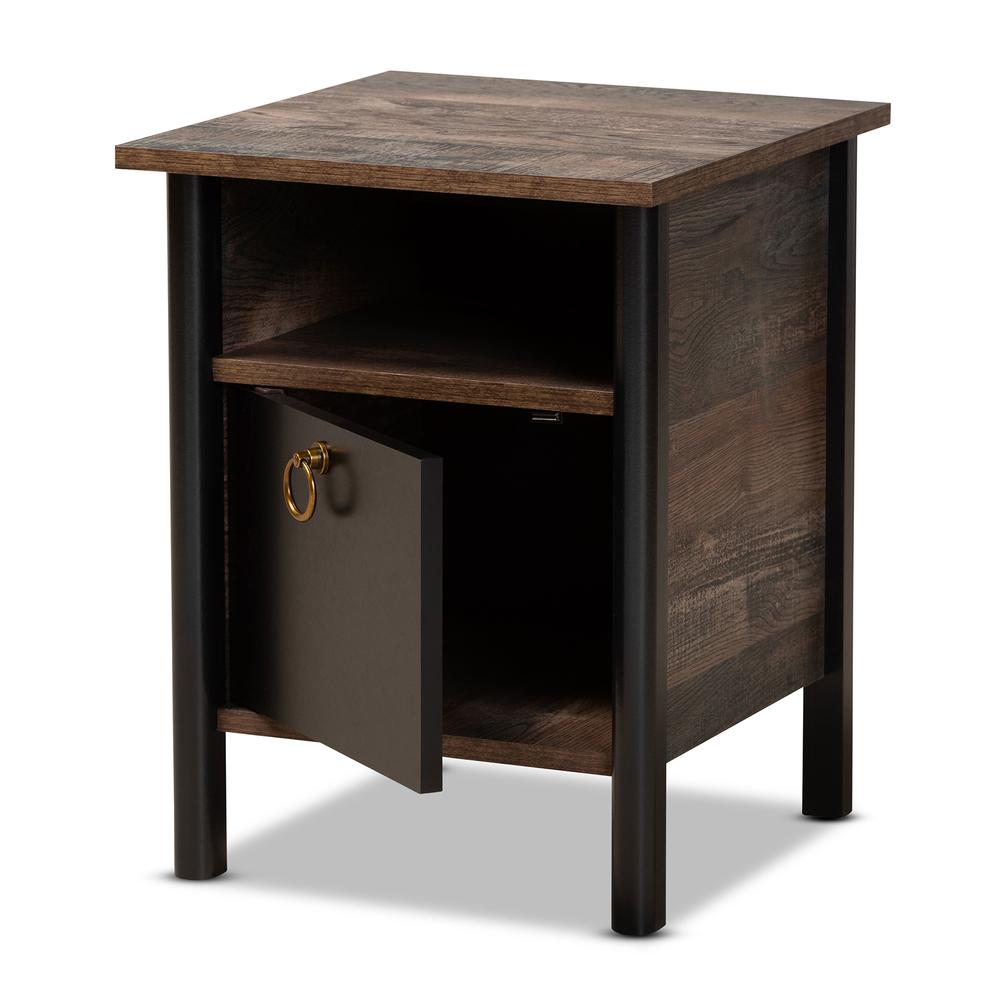 Two-Tone Rustic Brown and Black Finished Wood Nightstand. Picture 10