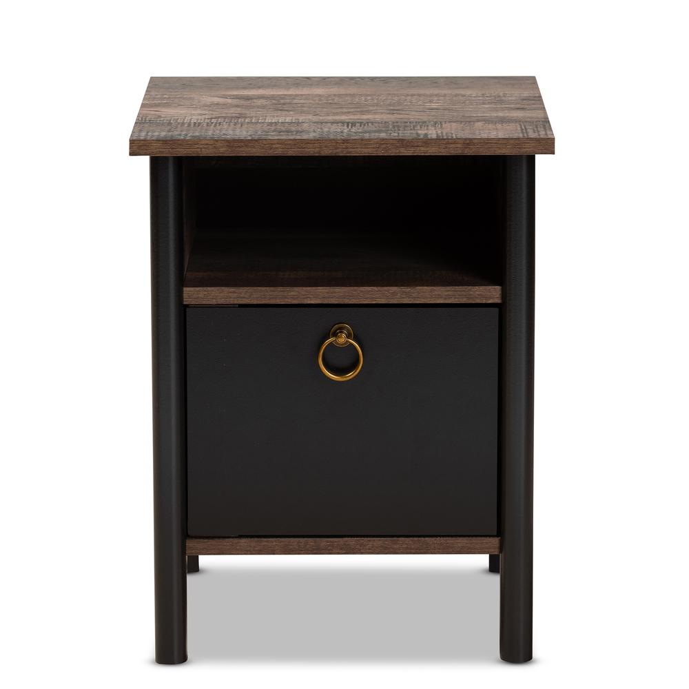 Two-Tone Rustic Brown and Black Finished Wood Nightstand. Picture 11