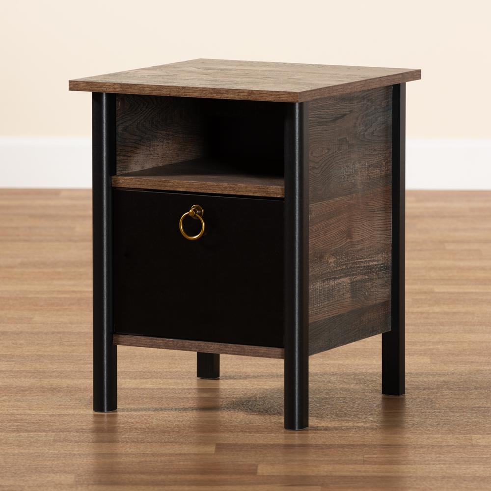 Two-Tone Rustic Brown and Black Finished Wood Nightstand. Picture 15