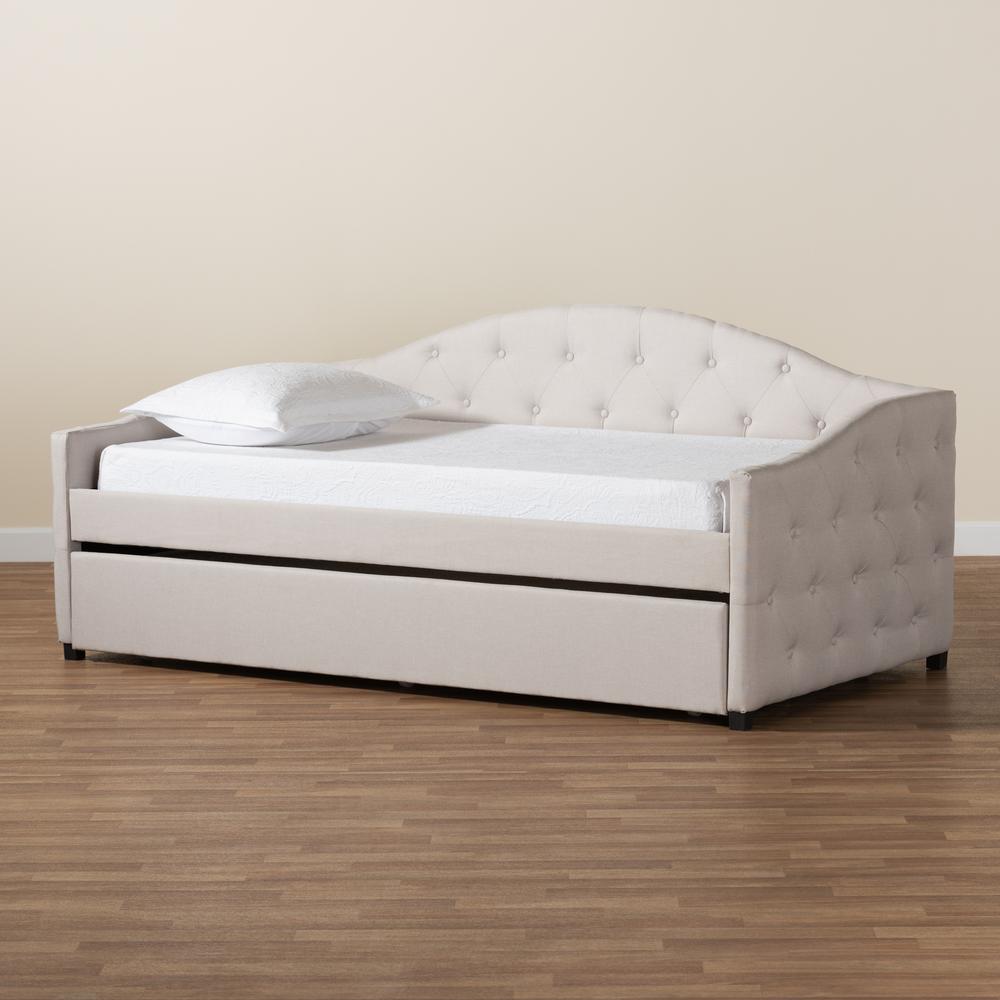 Transitional Beige Fabric Upholstered Twin Size Daybed with Trundle. Picture 21