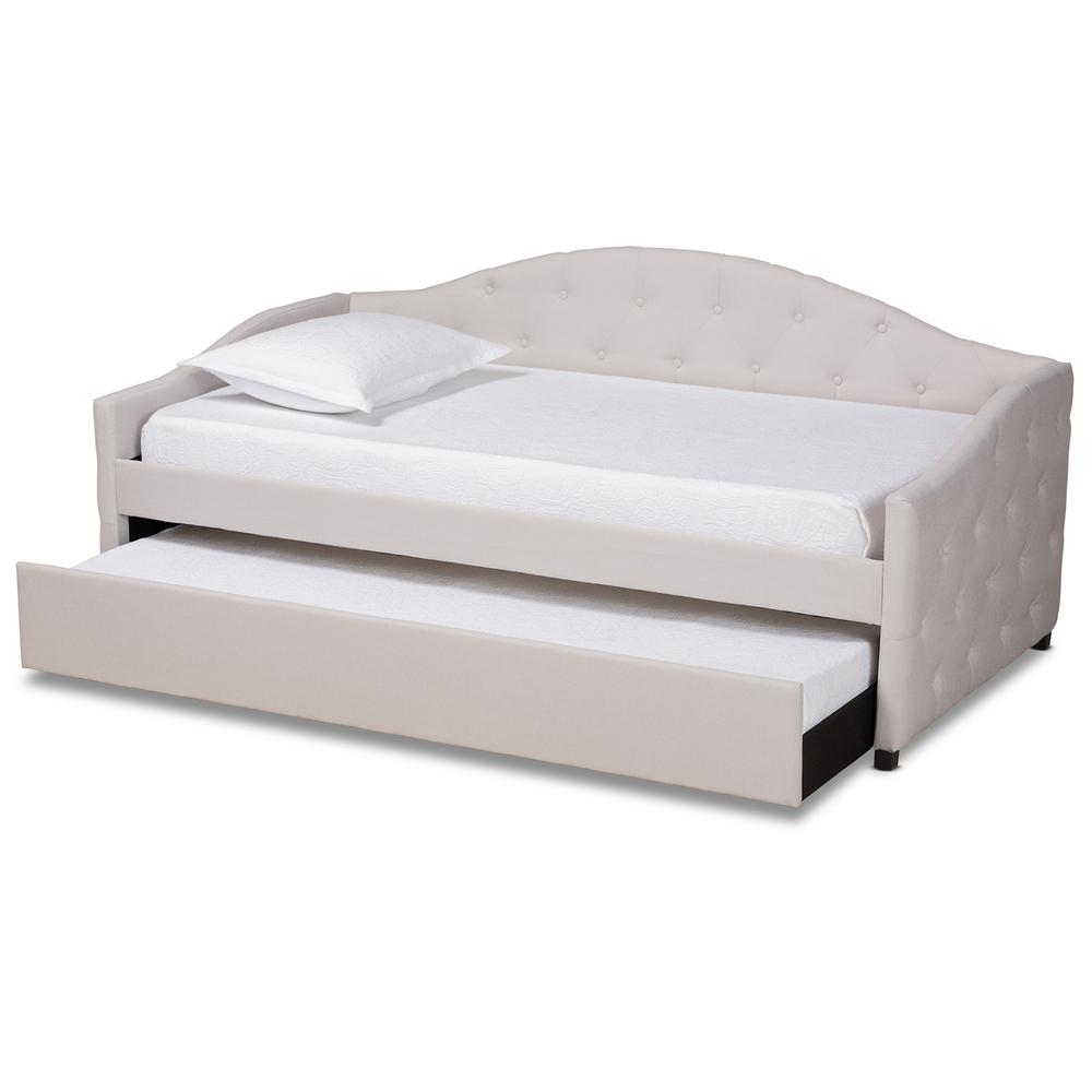 Transitional Beige Fabric Upholstered Twin Size Daybed with Trundle. Picture 13