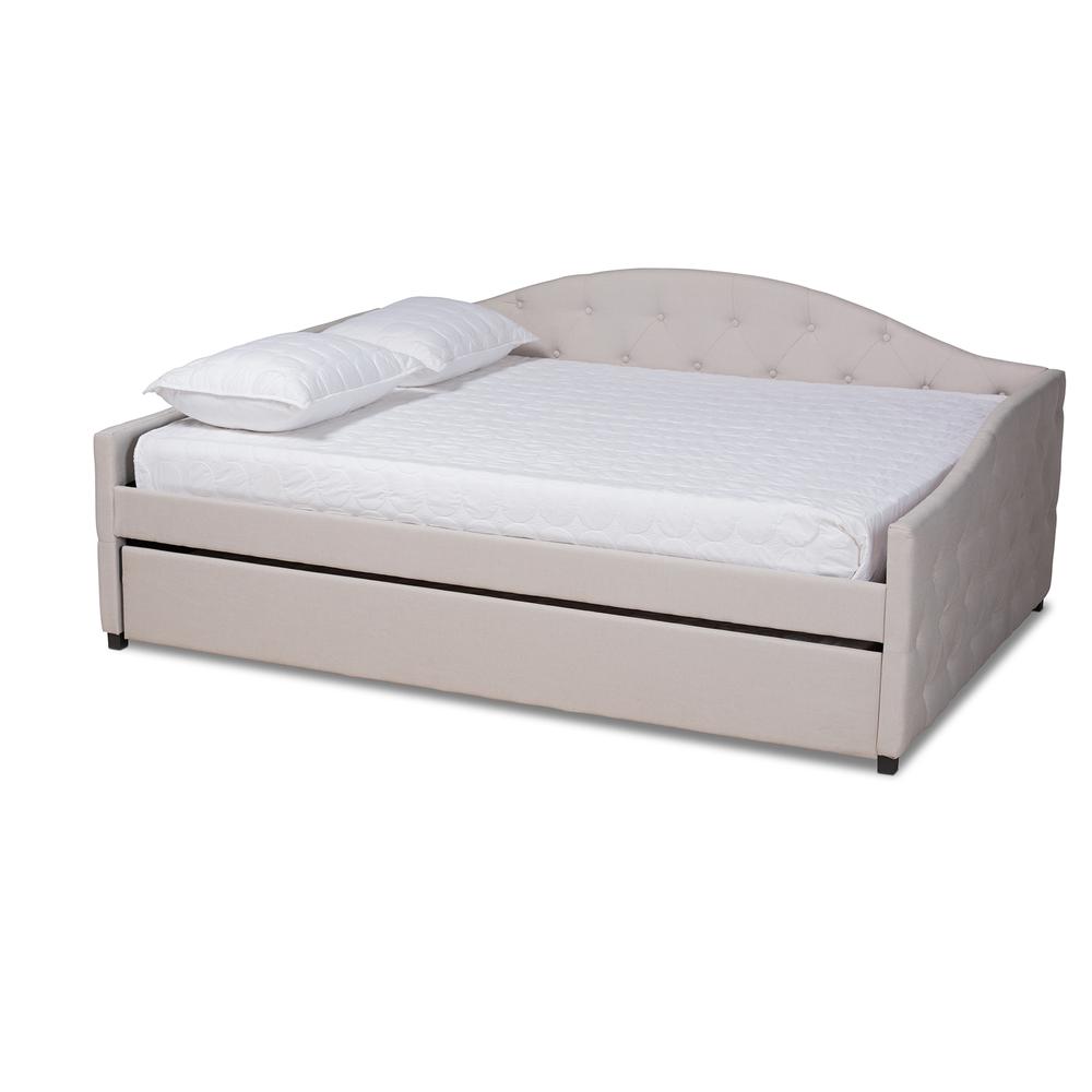 Transitional Beige Fabric Upholstered Full Size Daybed with Trundle. Picture 13