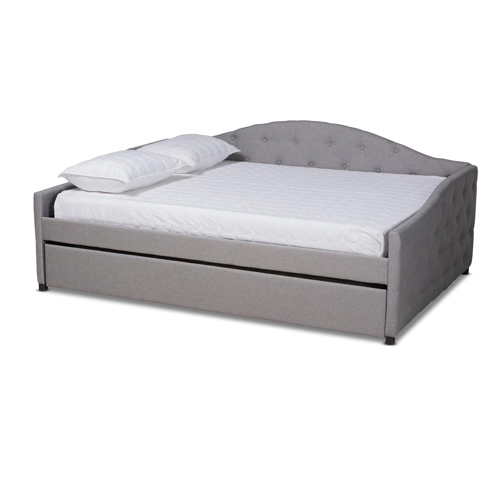 Transitional Grey Fabric Upholstered Full Size Daybed with Trundle. Picture 13