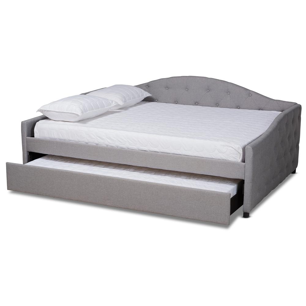 Transitional Grey Fabric Upholstered Full Size Daybed with Trundle. Picture 14