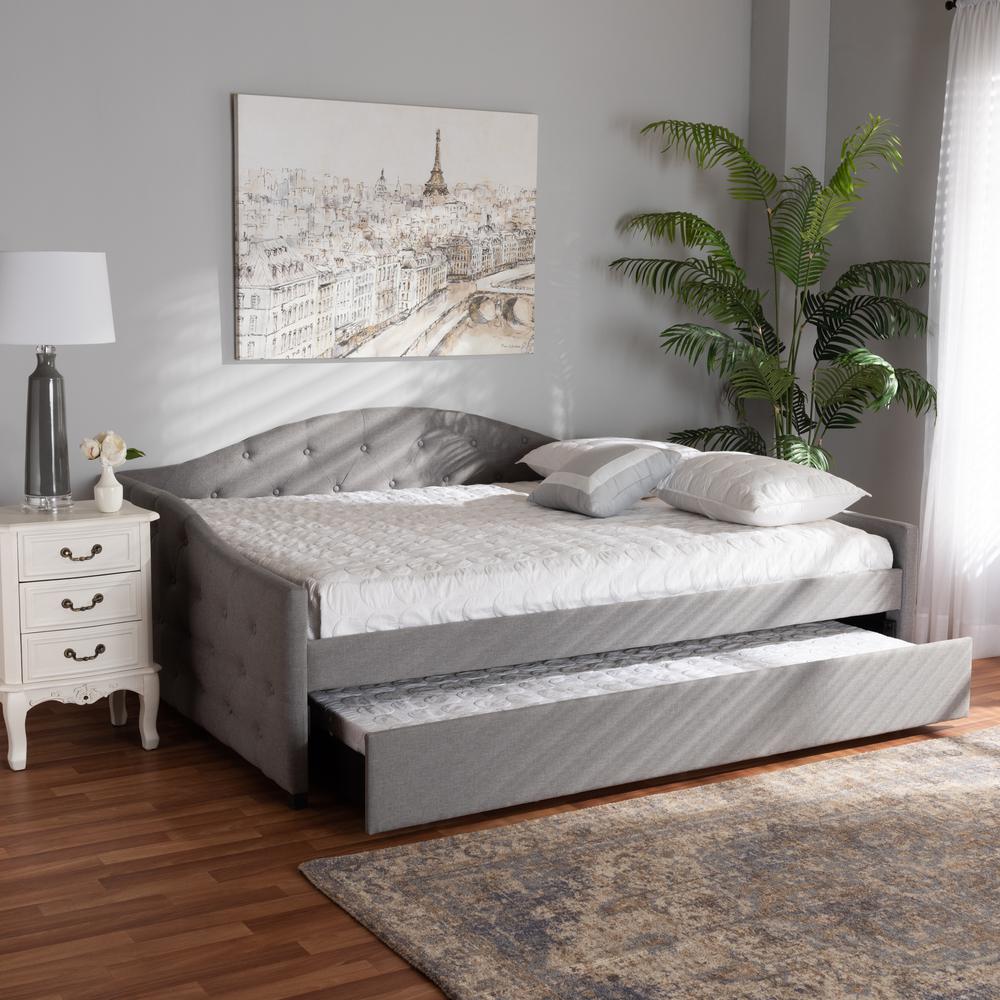 Transitional Grey Fabric Upholstered Full Size Daybed with Trundle. Picture 21