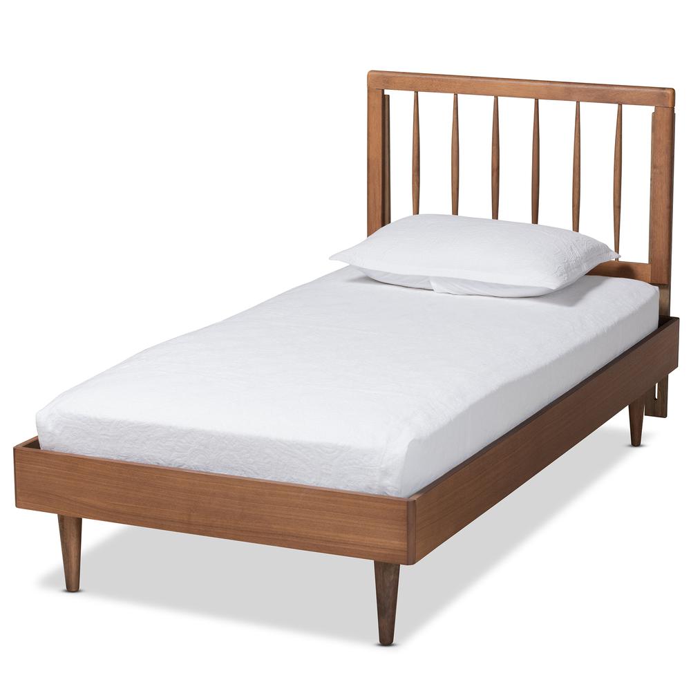 Sora Mid-Century Modern Ash Walnut Finished Wood Twin Size Platform Bed. Picture 10