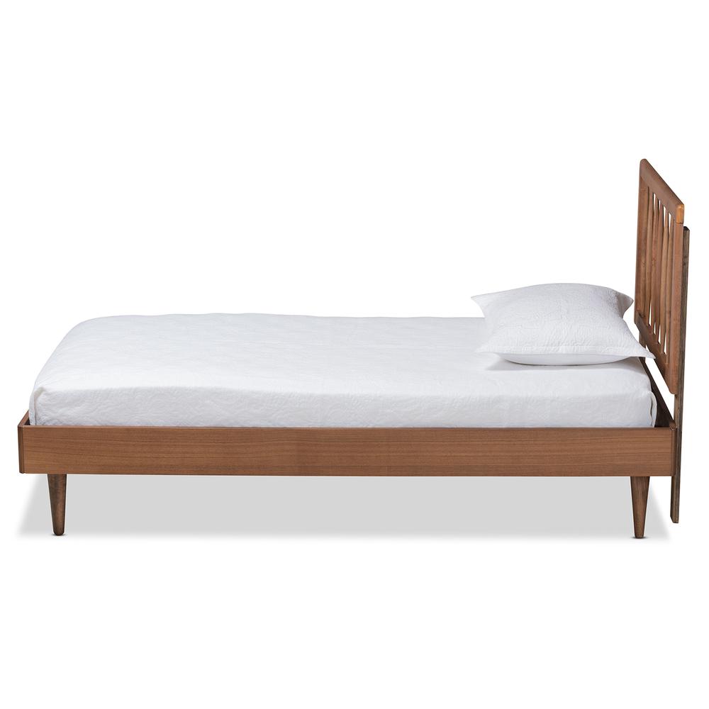 Sora Mid-Century Modern Ash Walnut Finished Wood Twin Size Platform Bed. Picture 11