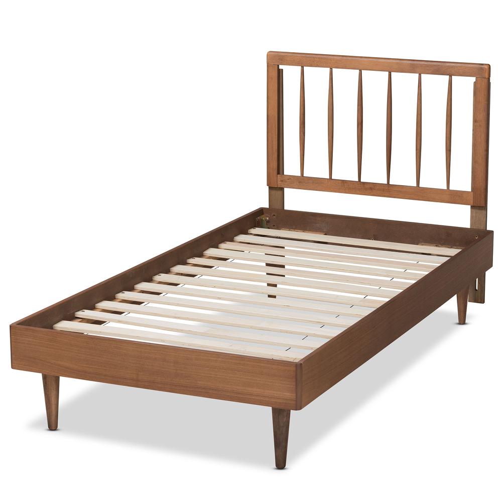 Sora Mid-Century Modern Ash Walnut Finished Wood Twin Size Platform Bed. Picture 12