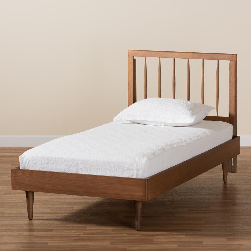 Sora Mid-Century Modern Ash Walnut Finished Wood Twin Size Platform Bed. Picture 16