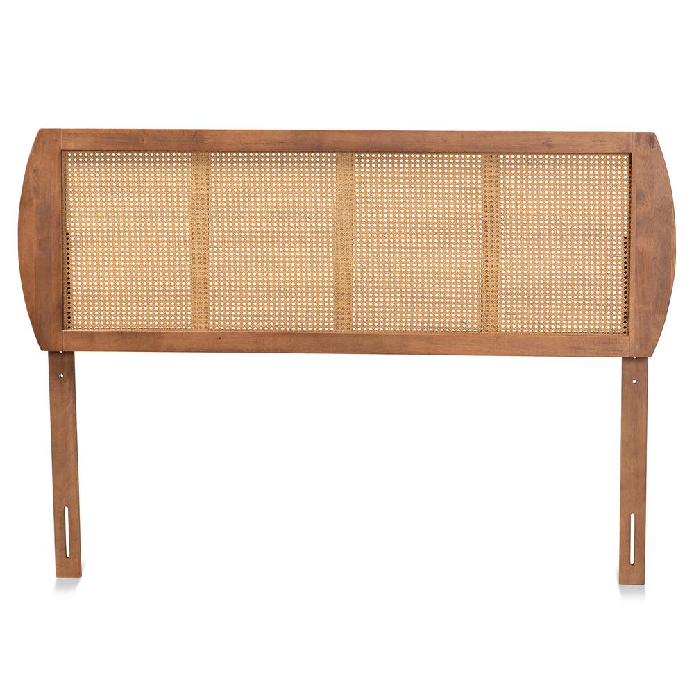 Modern Ash Walnut Finished Wood and Synthetic Rattan Full Size Headboard. Picture 10