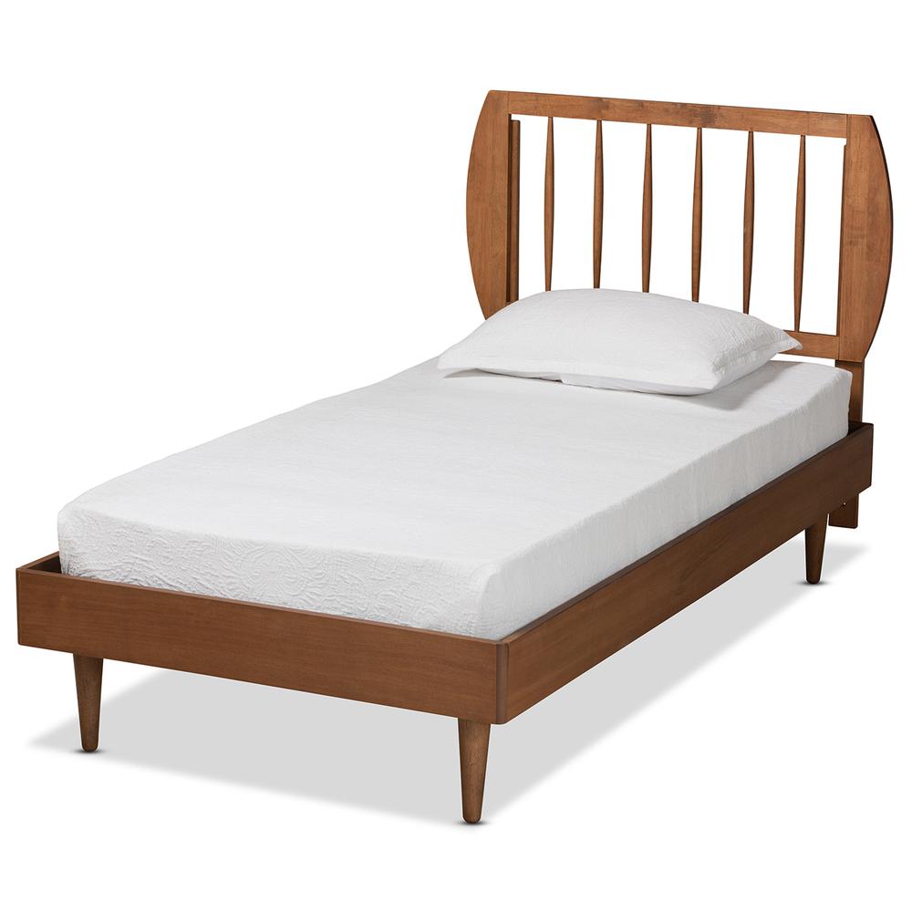 Transitional Walnut Brown Finished Wood Twin Size Platform Bed. Picture 10