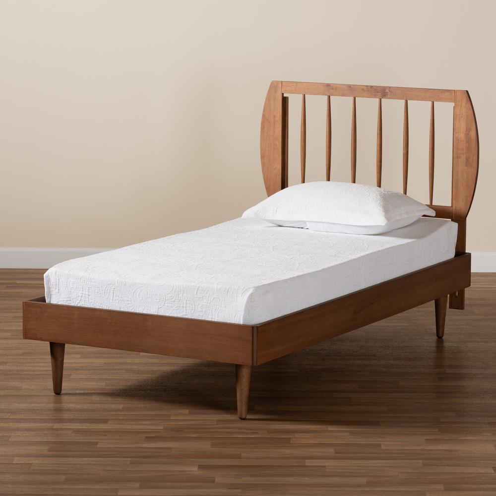 Transitional Walnut Brown Finished Wood Twin Size Platform Bed. Picture 16