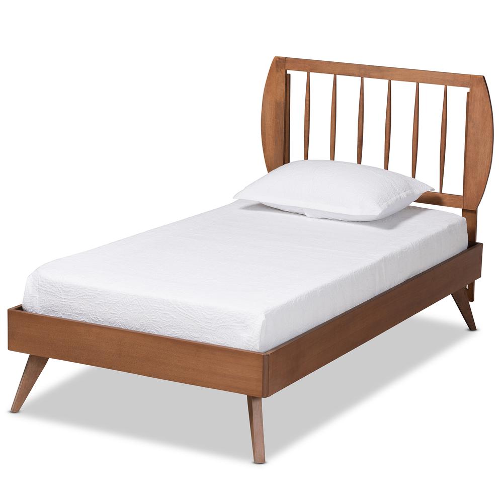 Emiko Modern and Contemporary Walnut Brown Finished Wood Twin Size Platform Bed. Picture 10