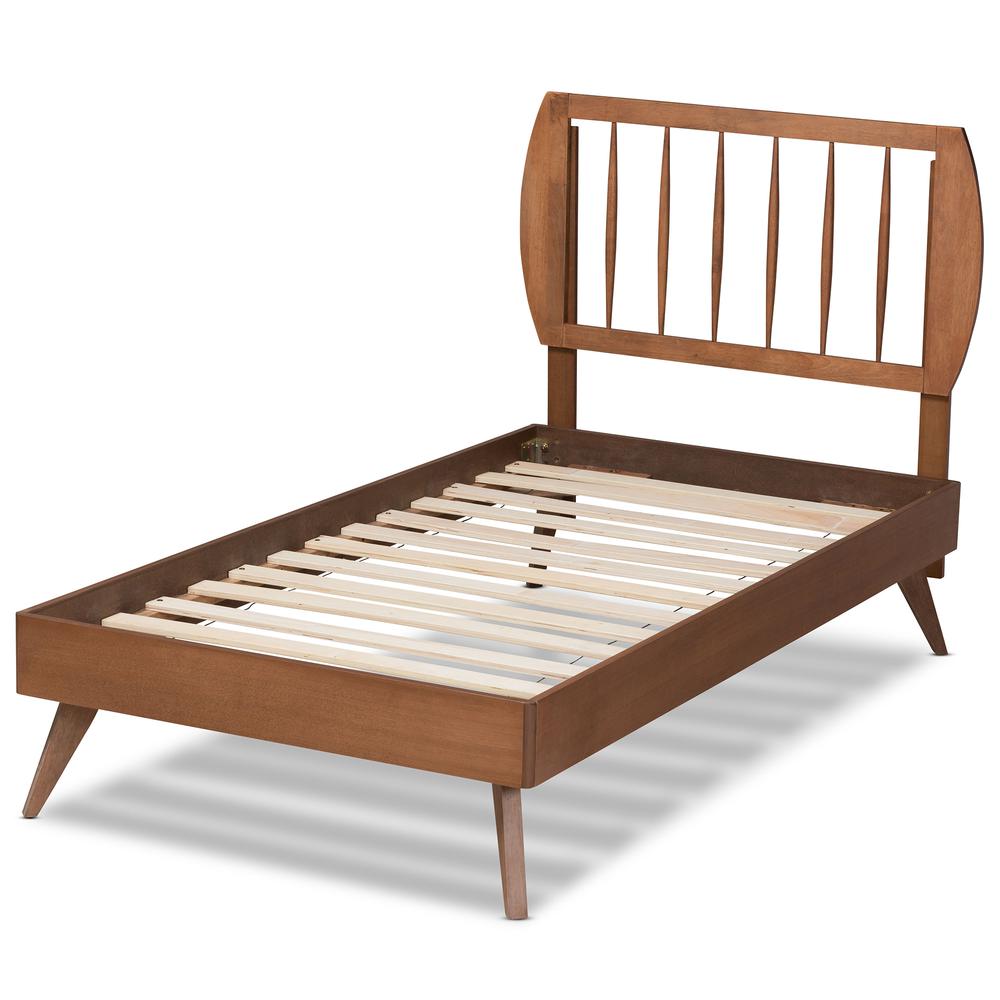 Emiko Modern and Contemporary Walnut Brown Finished Wood Twin Size Platform Bed. Picture 12
