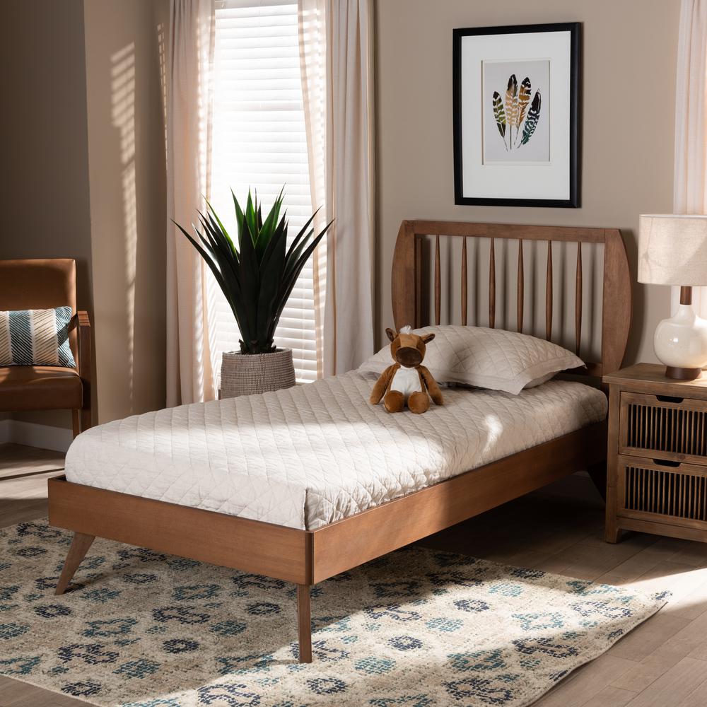 Emiko Modern and Contemporary Walnut Brown Finished Wood Twin Size Platform Bed. Picture 15