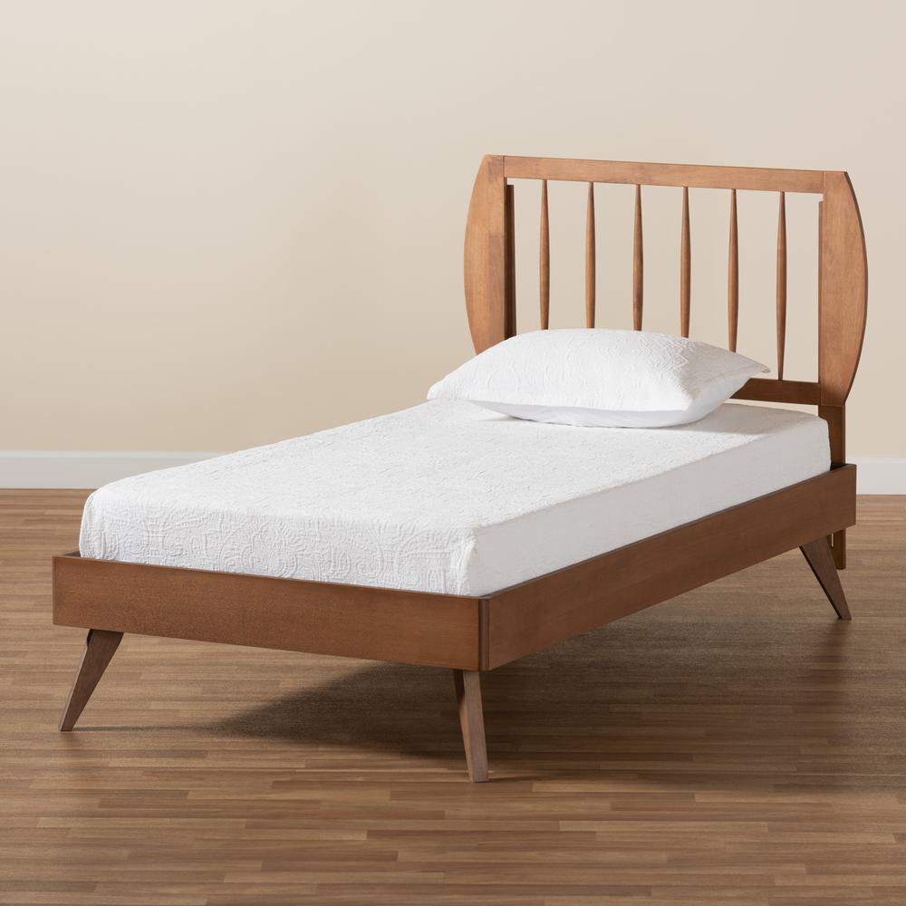 Emiko Modern and Contemporary Walnut Brown Finished Wood Twin Size Platform Bed. Picture 16