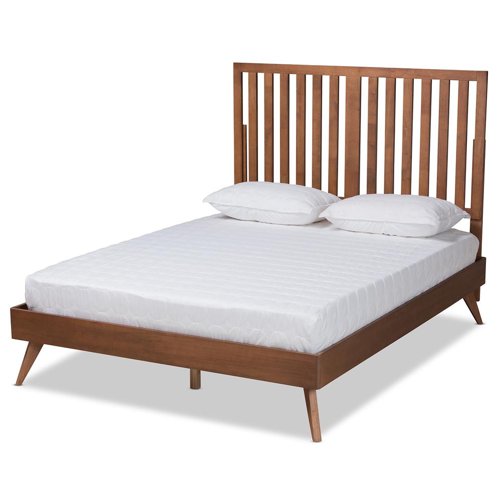 Saki Mid-Century Modern Walnut Brown Finished Wood Full Size Platform Bed. Picture 12