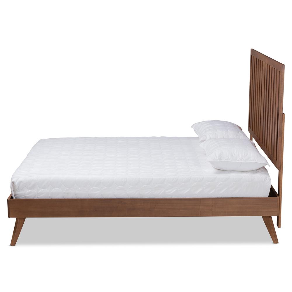 Saki Mid-Century Modern Walnut Brown Finished Wood Full Size Platform Bed. Picture 13