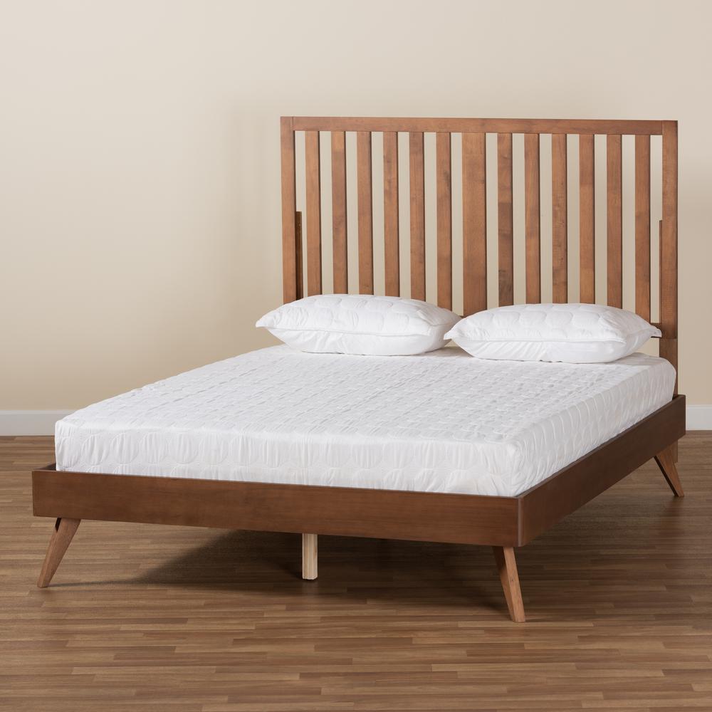 Saki Mid-Century Modern Walnut Brown Finished Wood Full Size Platform Bed. Picture 18