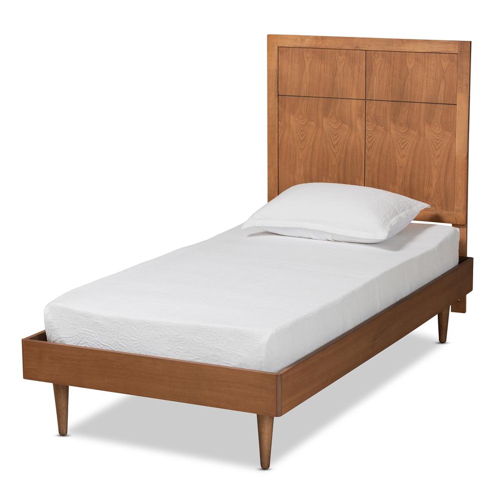 Rin Mid-Century Modern Walnut Brown Finished Wood Twin Size Platform Bed. Picture 10