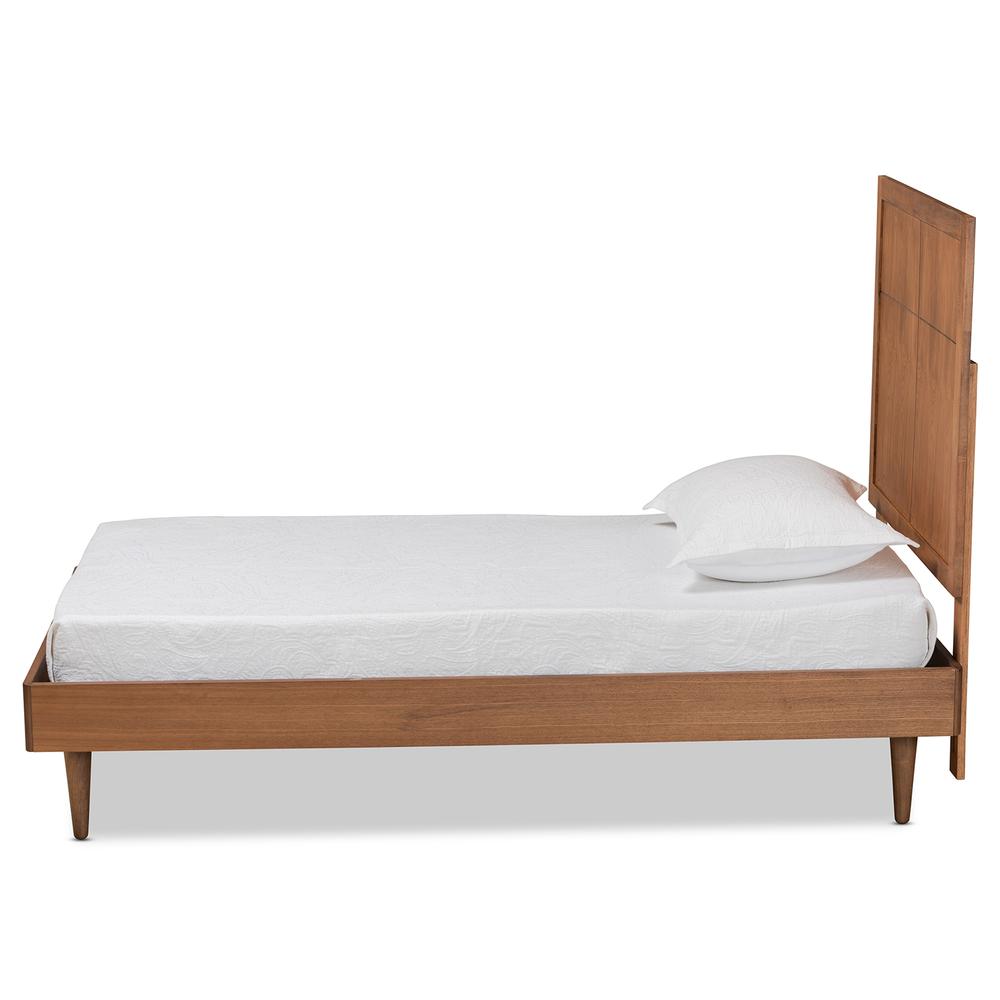 Rin Mid-Century Modern Walnut Brown Finished Wood Twin Size Platform Bed. Picture 11