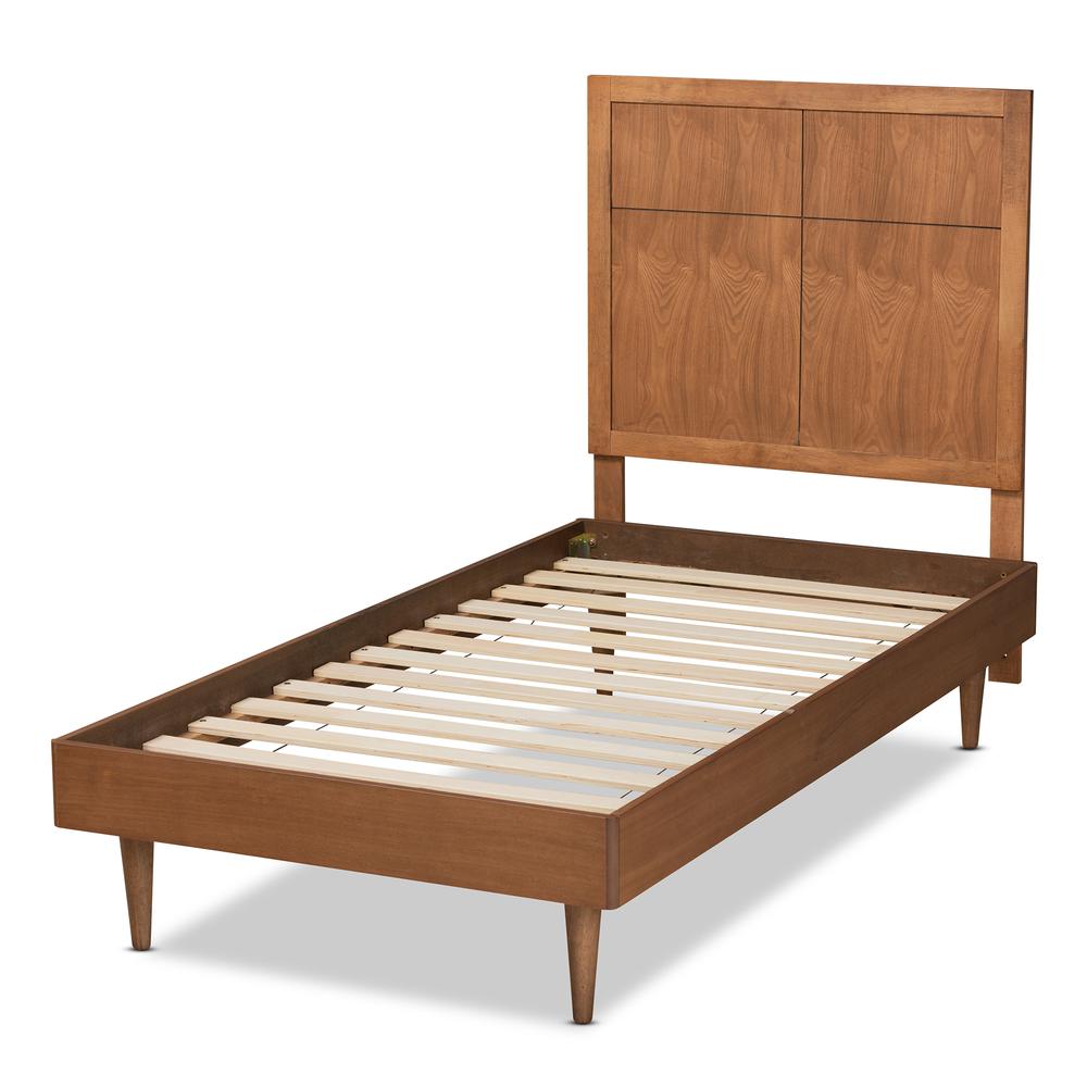 Rin Mid-Century Modern Walnut Brown Finished Wood Twin Size Platform Bed. Picture 12