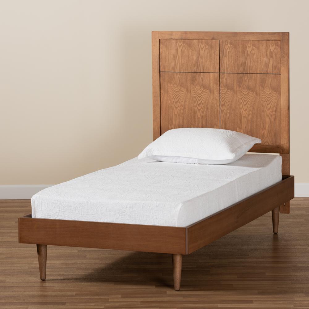 Rin Mid-Century Modern Walnut Brown Finished Wood Twin Size Platform Bed. Picture 16