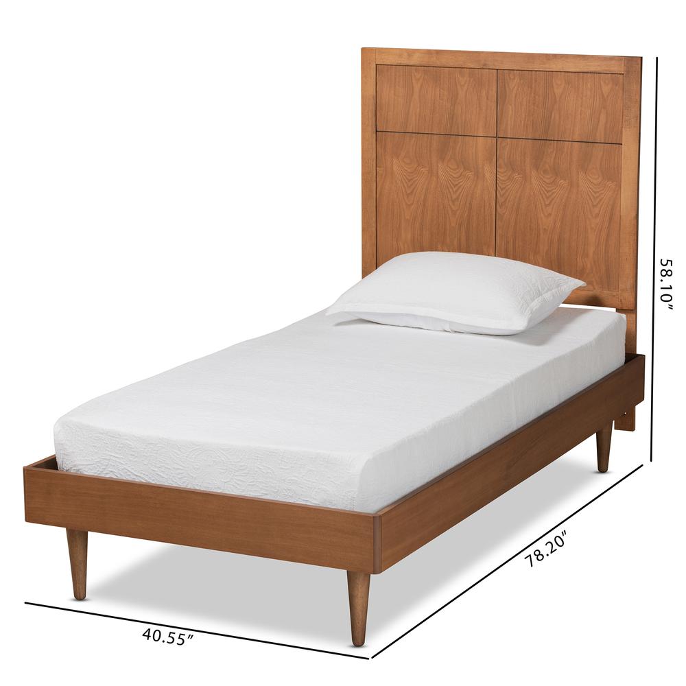 Rin Mid-Century Modern Walnut Brown Finished Wood Twin Size Platform Bed. Picture 17