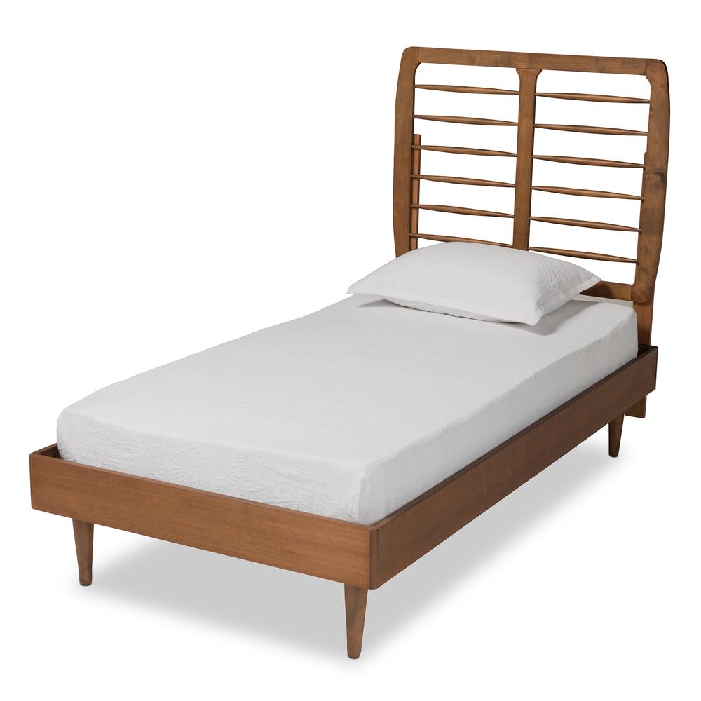 Rayna Mid-Century Modern Walnut Brown Finished Wood Twin Size Platform Bed. Picture 10