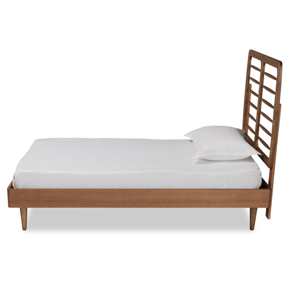 Rayna Mid-Century Modern Walnut Brown Finished Wood Twin Size Platform Bed. Picture 11