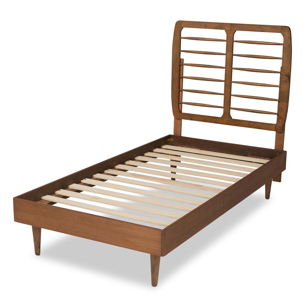 Rayna Mid-Century Modern Walnut Brown Finished Wood Twin Size Platform Bed. Picture 12