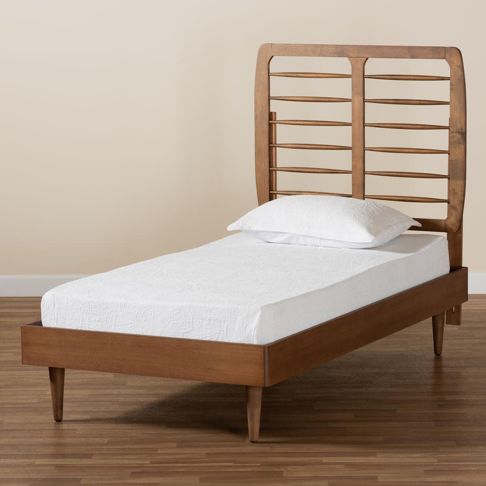 Rayna Mid-Century Modern Walnut Brown Finished Wood Twin Size Platform Bed. Picture 16