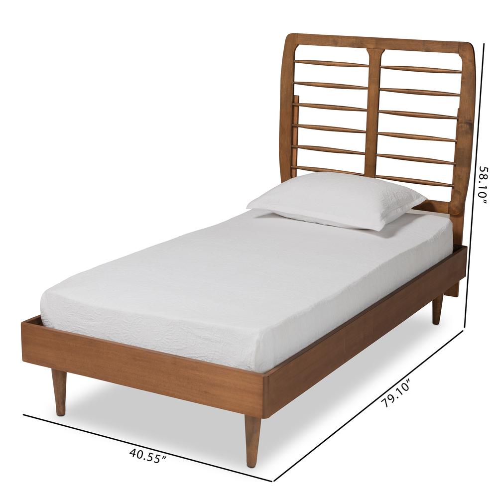 Rayna Mid-Century Modern Walnut Brown Finished Wood Twin Size Platform Bed. Picture 17