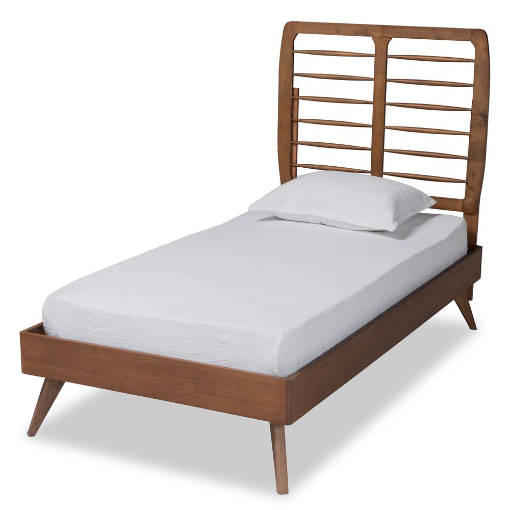Baxton Studio Yana Mid-Century Modern Walnut Brown Finished Wood Twin Size Platform Bed. Picture 5