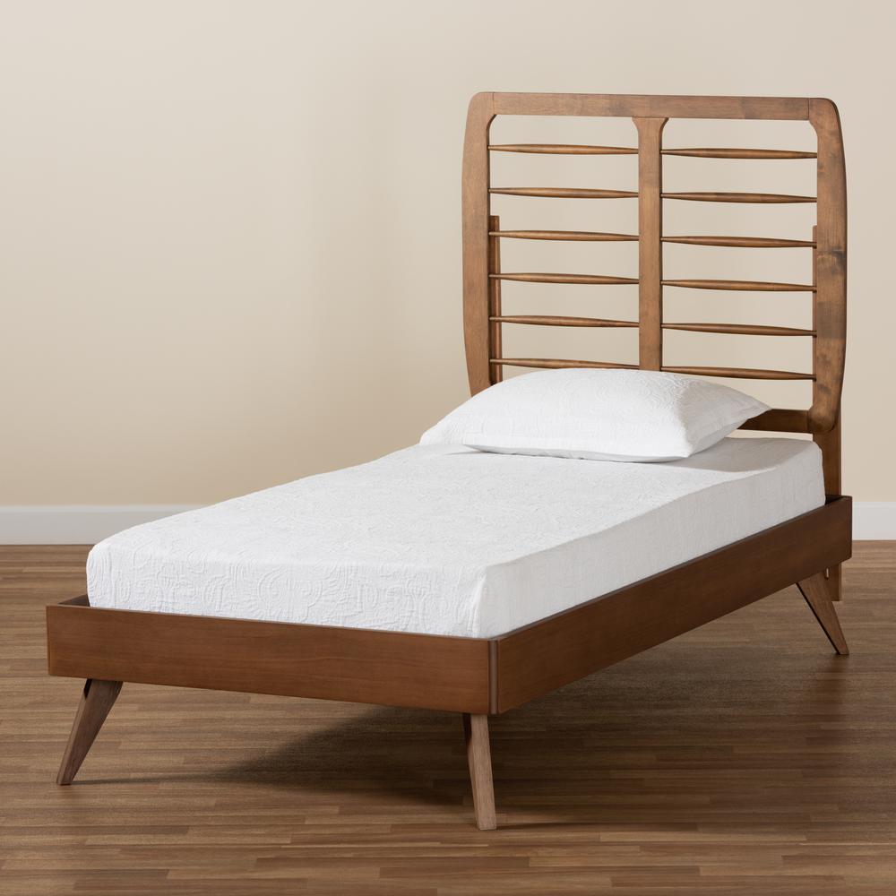 Yana Mid-Century Modern Walnut Brown Finished Wood Twin Size Platform Bed. Picture 16