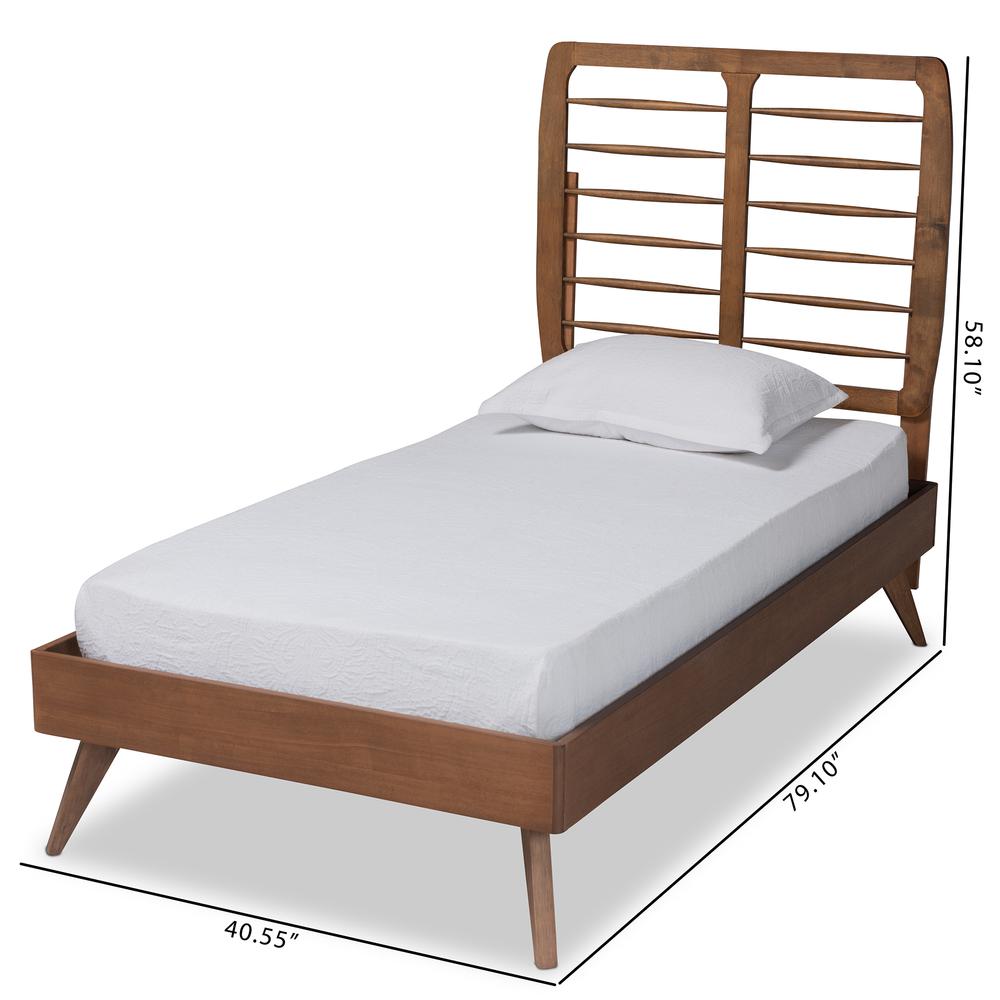 Yana Mid-Century Modern Walnut Brown Finished Wood Twin Size Platform Bed. Picture 17