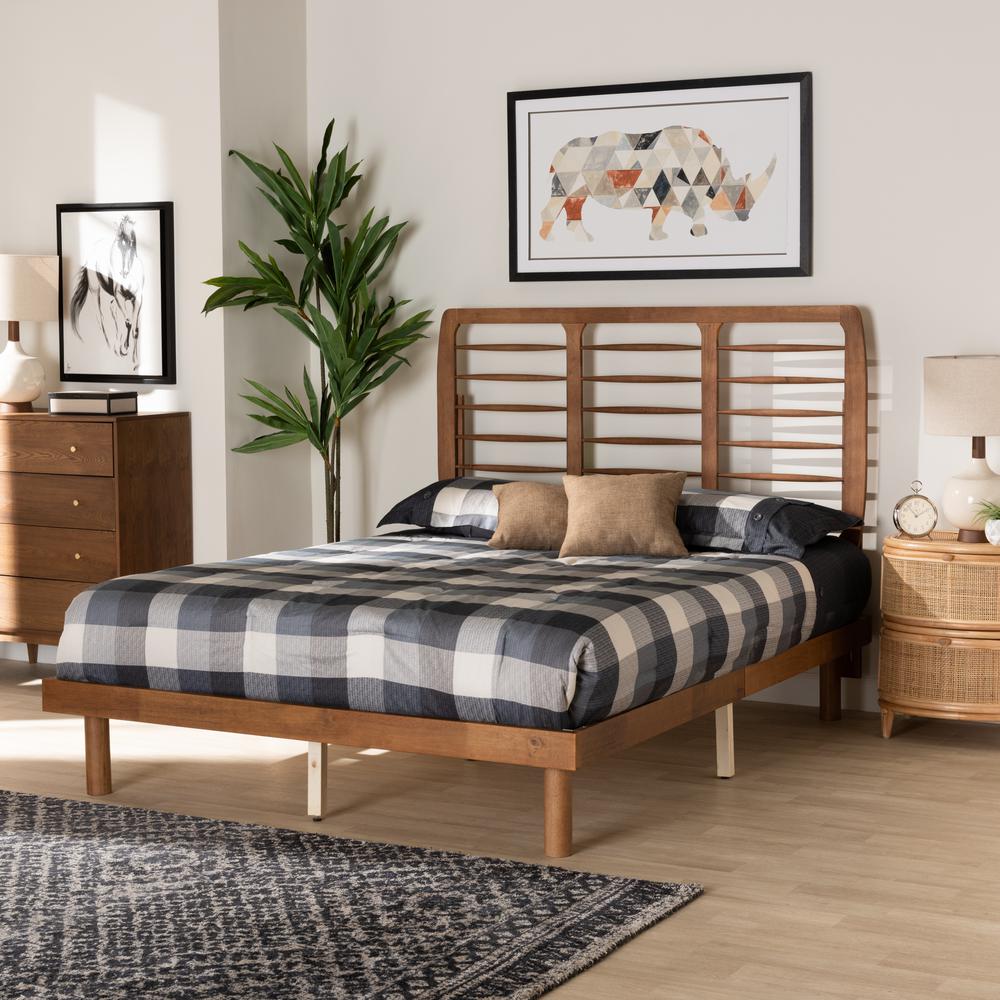 Petra Mid-Century Modern Ash Walnut Finished Wood Full Size Platform Bed. Picture 16