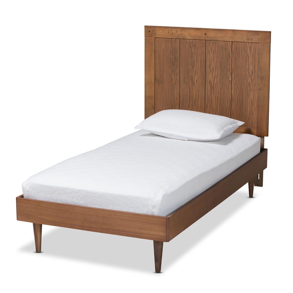 Transitional Ash Walnut Finished Wood Twin Size Platform Bed. Picture 10
