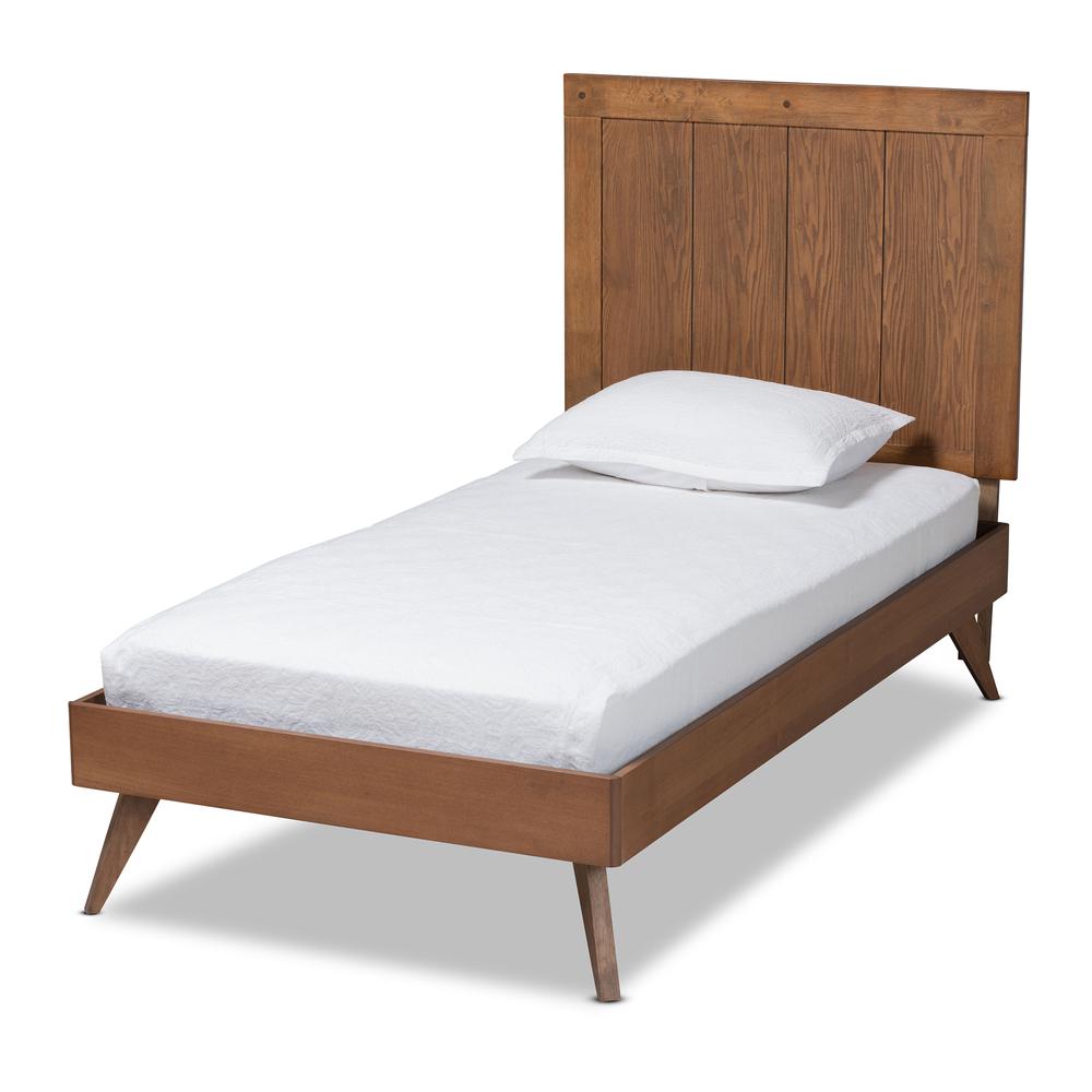Transitional Ash Walnut Finished Wood Twin Size Platform Bed. Picture 10