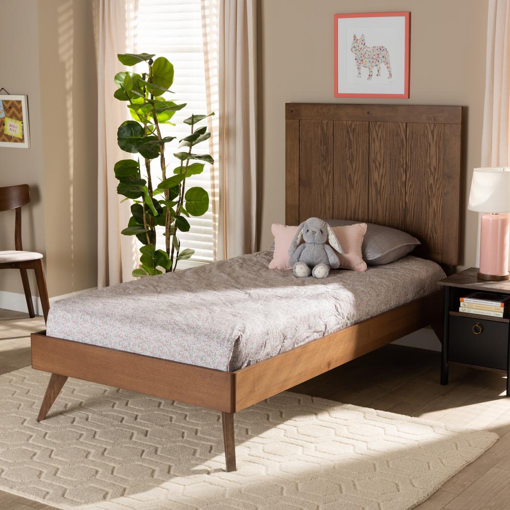 Transitional Ash Walnut Finished Wood Twin Size Platform Bed. Picture 15