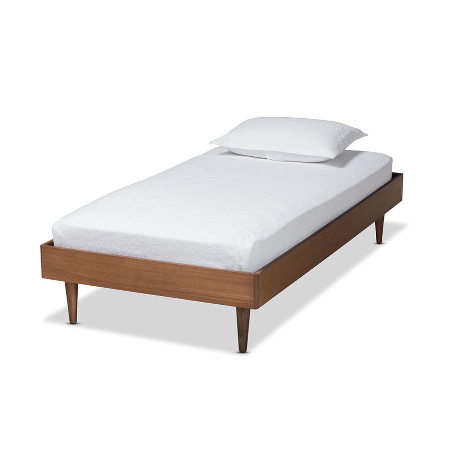 Rina Mid-Century Modern Ash Walnut Finished Wood Twin Size Platform Bed Frame. Picture 8