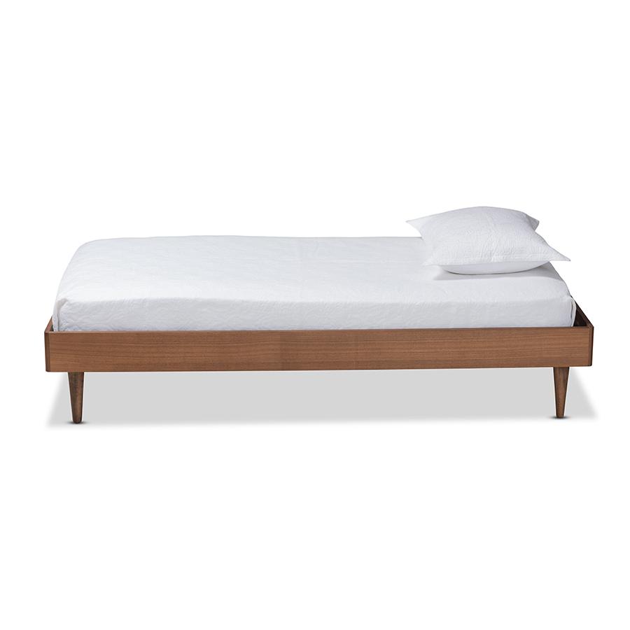 Rina Mid-Century Modern Ash Walnut Finished Wood Twin Size Platform Bed Frame. Picture 9