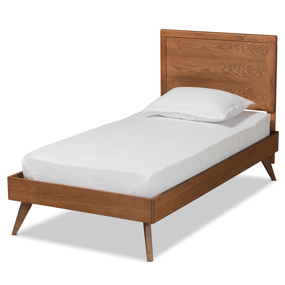 Jiro Mid-Century Modern Walnut Brown Finished Wood Twin Size Platform Bed. Picture 10