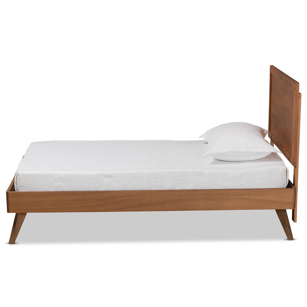 Jiro Mid-Century Modern Walnut Brown Finished Wood Twin Size Platform Bed. Picture 11