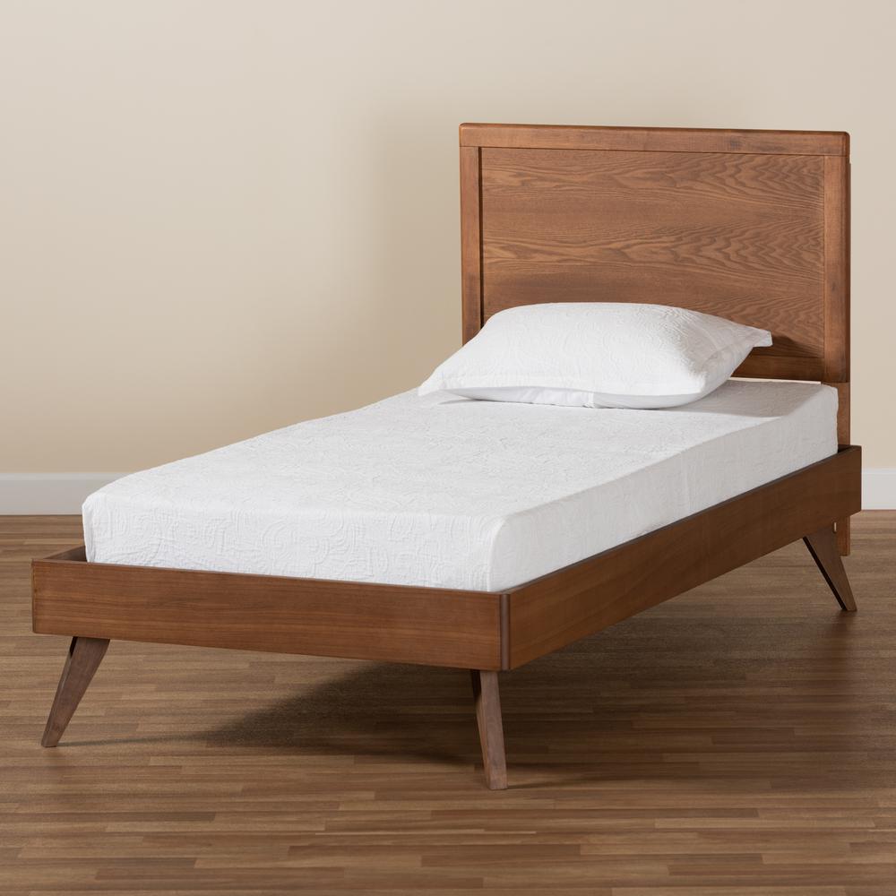 Jiro Mid-Century Modern Walnut Brown Finished Wood Twin Size Platform Bed. Picture 16