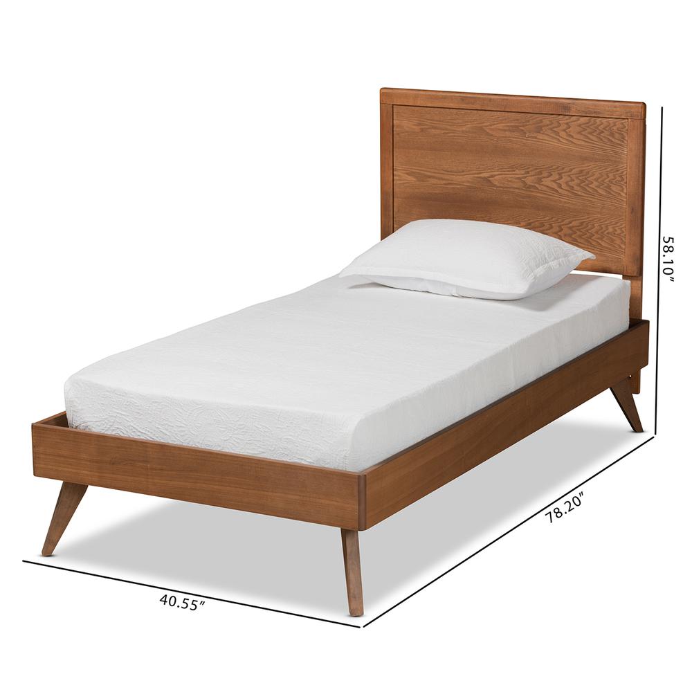 Jiro Mid-Century Modern Walnut Brown Finished Wood Twin Size Platform Bed. Picture 17