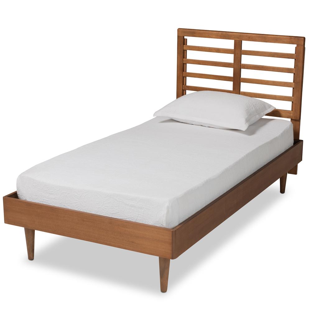 Delia Mid-Century Modern Walnut Brown Finished Wood Twin Size Platform Bed. Picture 10